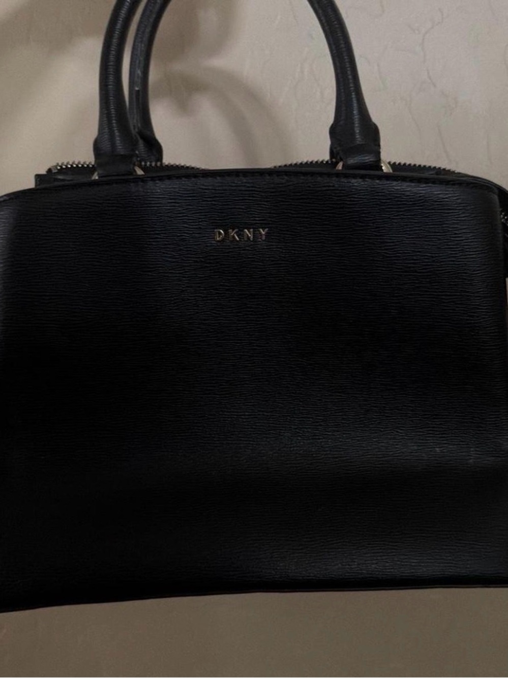 DKNY Black Leather Dome Satchel with Top Handles